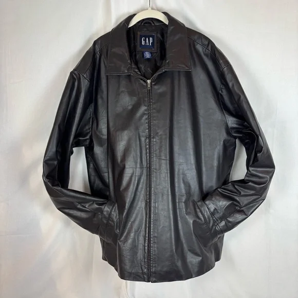 GAP Black Leather Jacket Zip-Up - Picture 2 of 14